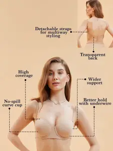 Enamor Padded Wired Full Coverage Transparent Back with Detachable Straps T-Shirt Bra