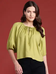 all about you Tie-Up Neck Puff Sleeve Top