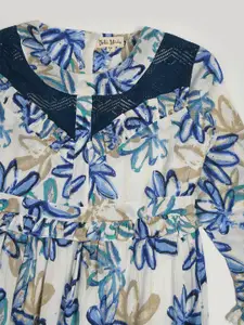 Bella Moda Girls Floral Printed Gathered Ruffles Cotton Fit & Flare Dress