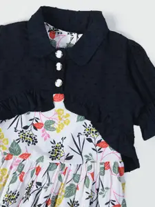 Bella Moda Girls Floral Printed Puff Sleeves Pure Cotton Fit & Flare Dress