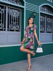 Stylecast X Hersheinbox Floral Print Puff Sleeves Fit & Flare Mini Dress