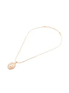Zaveri Pearls Rose Gold-Plated Oval Cubic Zirconia Studded Pendant with Chain