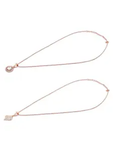 Zaveri Pearls Set of 2 Rose Gold-Plated Cubic Zirconia Studded Pendants with Chains
