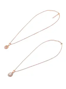 Zaveri Pearls Set of 2 Rose Gold-Plated Cubic Zirconia Studded Pendants with Chains