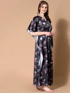 MBeautiful Black Floral Printed Maxi Kaftan Nightdress