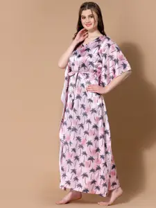 MBeautiful Pink Tropical Printed Maxi Kaftan Nightdress