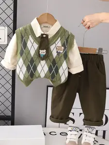 INCLUD Boys Printed Sweater With Shirt & Trouser Set