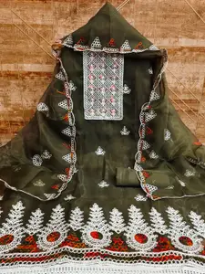 MANVAA Embroidered Organza Unstitched Dress Material