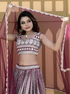 KALINI Embroidered Sequinned Semi-Stitched Lehenga & Unstitched Blouse With Dupatta