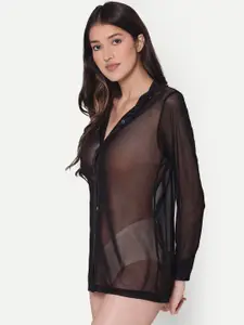 Broiden Spread Collar Sheer Night Shirt Dress