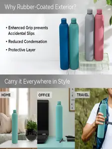 Kuber Industries Green Stainless Steel Smooth Rubber Finish Water Bottle 1 Ltr