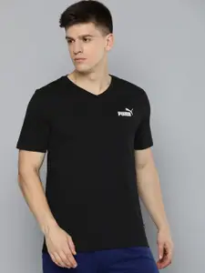 Puma Men Brand Logo Printed ESS V-Neck Pure Cotton T-shirt