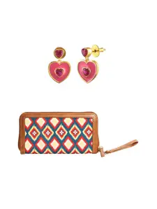 Voylla Gold-Plated Stone-Studded Drop Earrings With Wallet