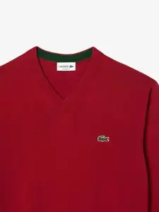 Lacoste V Neck Long Sleeves Ribbed Hemline Cotton Pullover Sweater