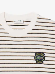 Lacoste Round Neck Long Sleeves Ribbed Hemline Cotton Striped Pullover Sweater