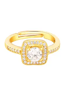 GIVA 925 Sterling Silver Gold-Plated Stone Studded Finger Ring