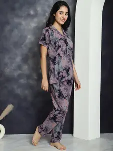 Boston Club Abstract Printed Lapel Collar Night Suit