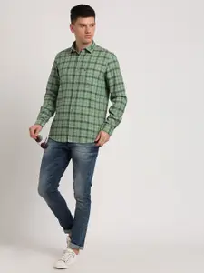 Turtle Slim Fit Tartan Checks Checked Spread Collar Cotton Casual Shirt