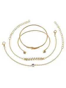 Peora Women Set Of 4 Cubic Zirconia Gold-Plated Cuff Bracelet