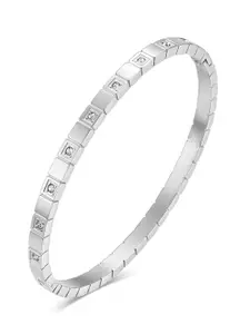Peora Women Cubic Zirconia Studded Silver-Plated Bangle-Style Bracelet