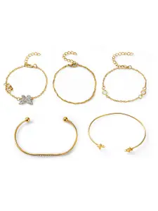 Peora Set of 5 Cubic Zirconia Gold-Plated Cuff Bracelet