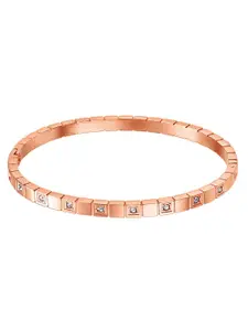 Peora Rose Gold-Plated Cubic Zirconia Studded Bangle-Style Bracelet