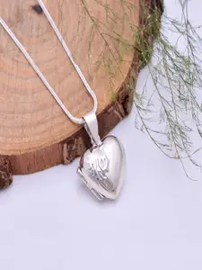 Abhooshan 92.5 Sterling Silver Silver-Plated Heart Shaped Pendant With Chain