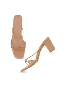 DressBerry Beige Open Toe Block Heels