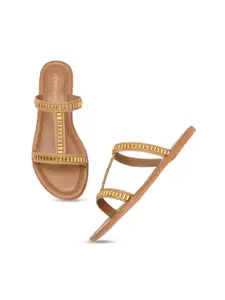 DressBerry Nude-Coloured Embellished Open Toe Flats