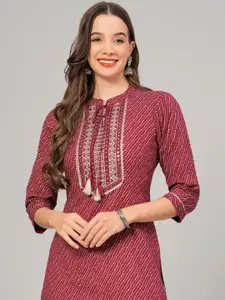 HIGHLIGHT FASHION EXPORT Bandhani Printed Tie-Up Neck Mirror Work Straight Kurta