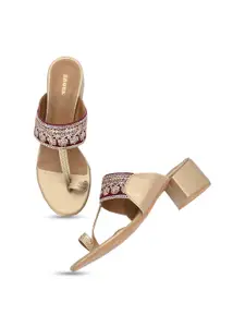 Anouk Embroidered One Toe Block Heels