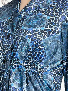 SHAYE Animal Printed Shawl Collar Three-Quarter Sleeves Casual Shirt