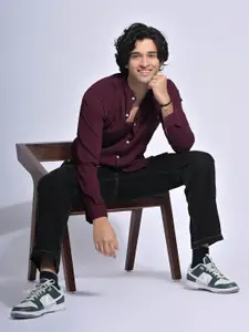 PIRAMYD CLUB Classic Checked Mandarin Collar Long Sleeves Casual Shirt