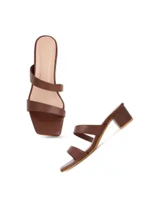 DressBerry Brown Open Toe Block Heels
