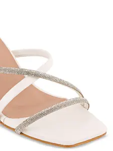 DressBerry White Embellished Open Toe Block Heels