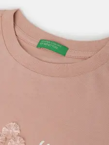 United Colors of Benetton Girls Printed Round Neck Short Sleeves Pure Cotton T-shirt