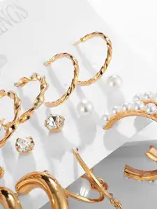 KARISHMA KREATIONS Set Of 9 Gold-Plated Classic Hoop Earrings