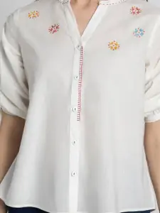 SHAYE Smart Cotton Band Collar Short Sleeves Opaque Casual Shirt