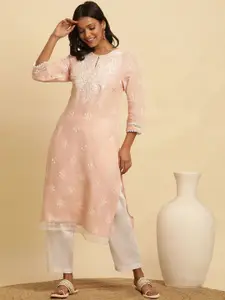 W Ethnic Motifs Embroidered Keyhole Neck Sequined Straight Kurta