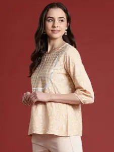 Anouk Floral Printed Gotta Patti A-Line Short Kurti