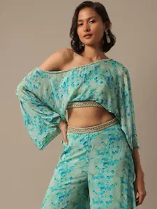 KALKI Fashion Floral Printed Off-Shoulder Crop Top And Palazzo Set
