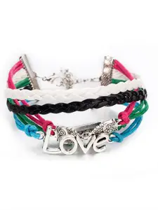 Yellow Chimes Stainless Steel & Leather Multistrand Bracelet