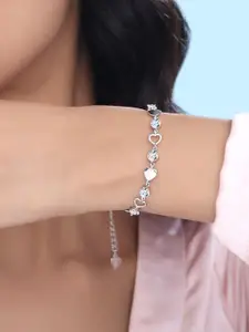 Yellow Chimes Rhodium-Plated Crystals Studded Link Bracelet