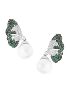 Yellow Chimes American Diamond Studded & Beaded Drop Earrings