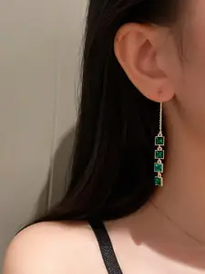 Yellow Chimes Gold-Plated Crystal Studded Threader Drop Earrings