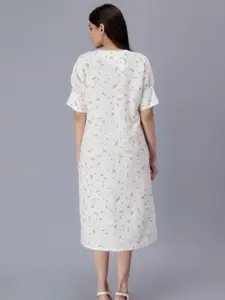BAESD Floral Printed Cotton A-Line Cuffed Sleeves Midi Dress