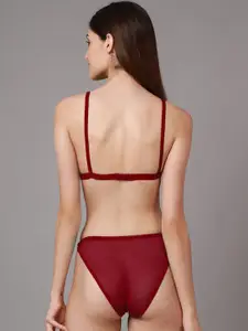 AROUSY Pack Of 2 Lace Detail Non Padded Bra & Mid-Rise Bikini