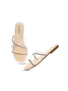 DressBerry Gold-Toned Embellished Open Toe Flats