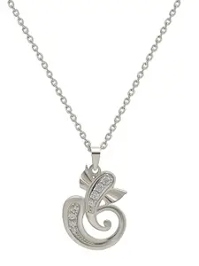 SILBERRY Rhodium-Plated Diamond Shaped Pendant With Chains