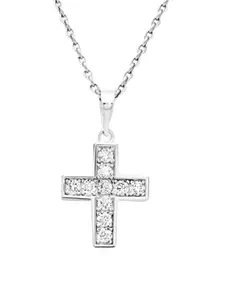 SILBERRY Rhodium-Plated Diamond Shaped Pendant With Chains